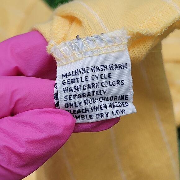 Vintage 90s MOD Striped Polo Shirt XL 22x28 Yellow White - Picture 7 of 12